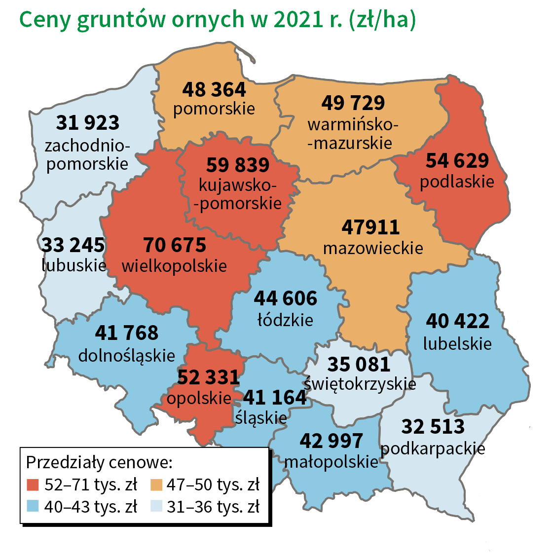 Mapa - ceny ziemi