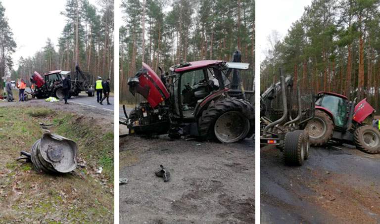 Ciężarówka zmiażdżyła ciągnik. Traktorzystę ratowało LPR [FOTO]