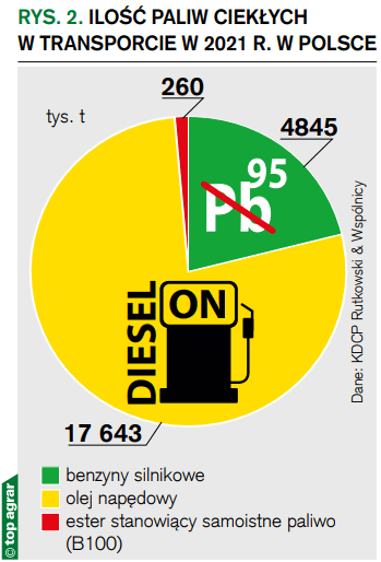  Ilość paliw ciekłych w transporcie w 2021 r. w Polsce