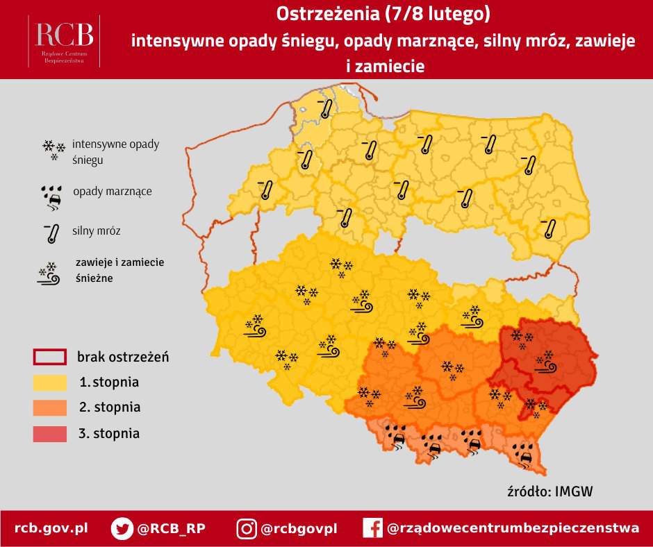 Rządowe Centrum Bezpieczeństwa i IMGW ostrzegają przed silnym mrozem