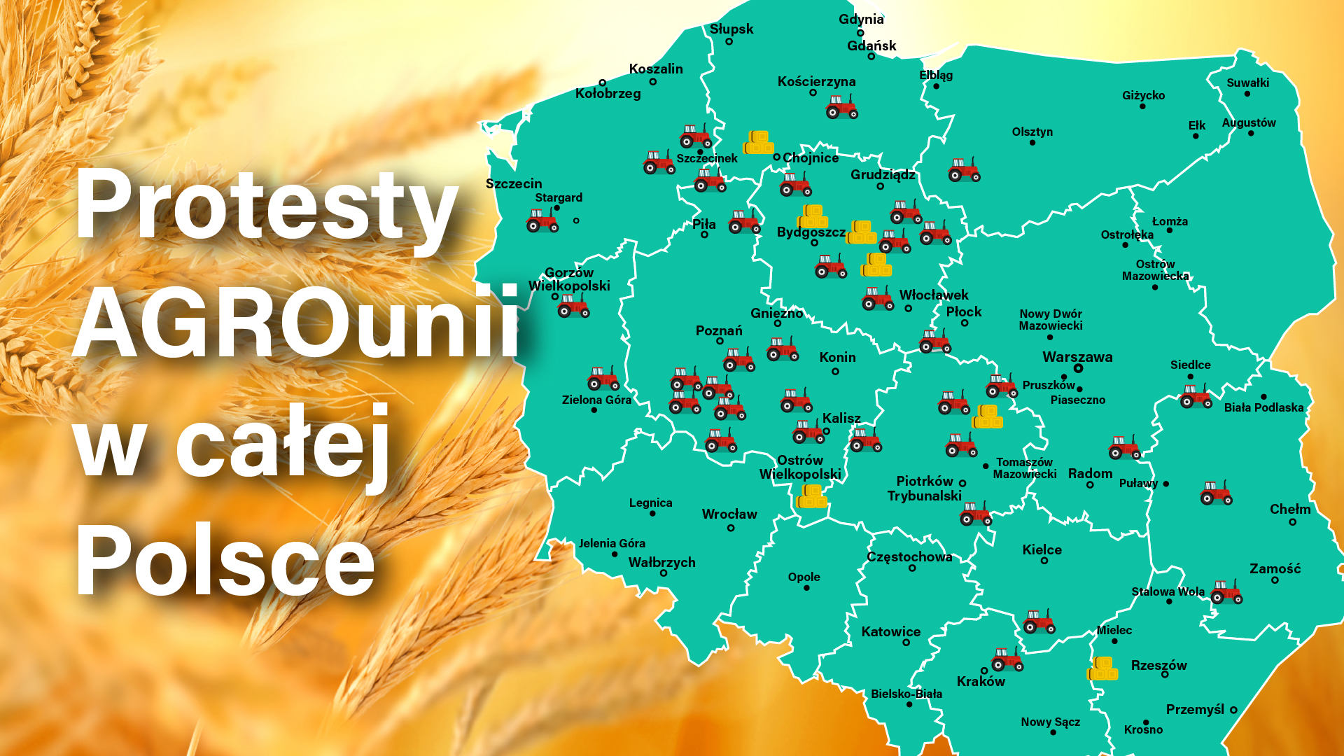 mapa protestów rolniczych AgroUnii