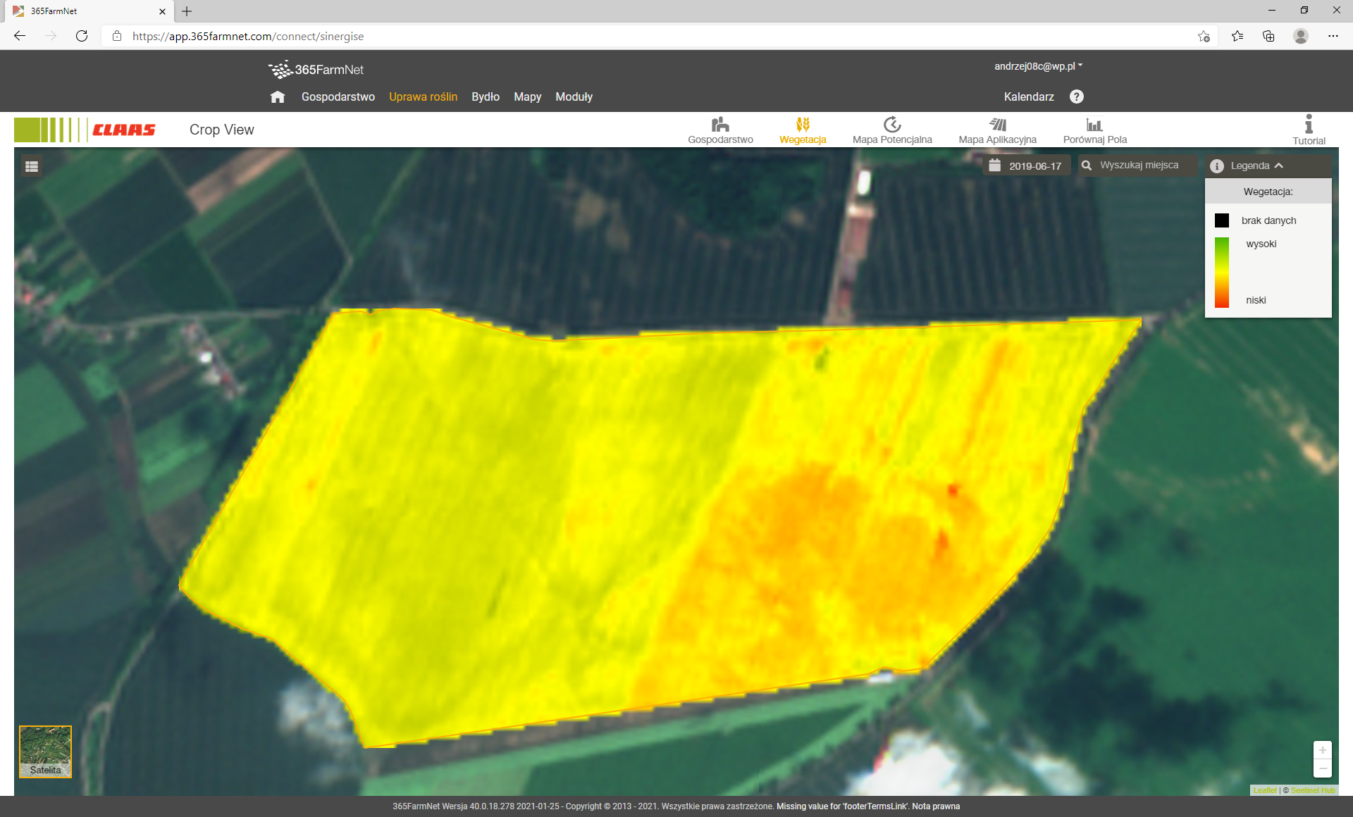   Mapa wegetacji w programie 365FarmNet 
