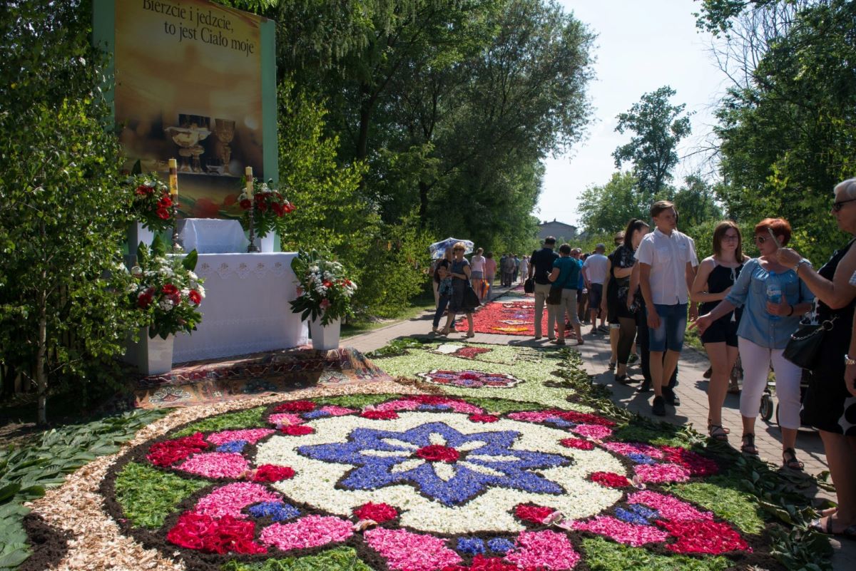 Kontury wzoru wysypywane są ziemią. A wnętrze wypełniane tym, co akurat zakwitło. Z takiego dywanu po procesji niewiele pozostaje, ale tymczasowość wpisana jest w tę tradycję