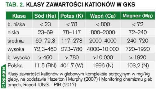 Klasy zawartości kationów w GKS