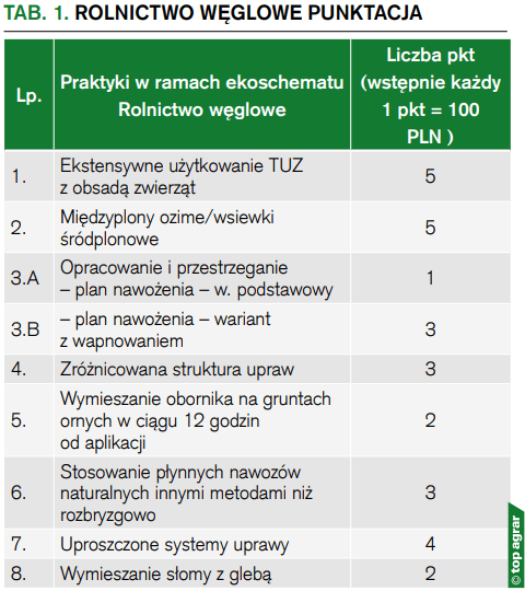 System punktowy w ekoschemacie Rolnictwo węglowe