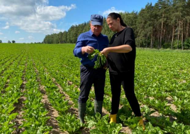 Sylweriusz Szlejer, inspektor z cukrowni w Glinojecku z właścicielką gospodarstwa podczas ubiegłorocznej lustracji plantacji, taki wspólny monitoring jest dla pani Agnieszki bardzo cenny, ponieważ inspektor zawsze służy dobrą radą i chętnie dzieli się wiedzą