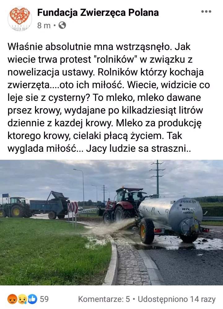 Żenujący błąd organizacji prozwierzęcej – pomyliła mleko z gnojowicą